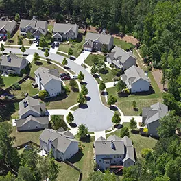 Aerial view of various houses